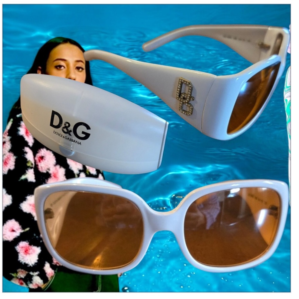 Dolce & Gabbana White Frame Sunglasses with Brown Lenses